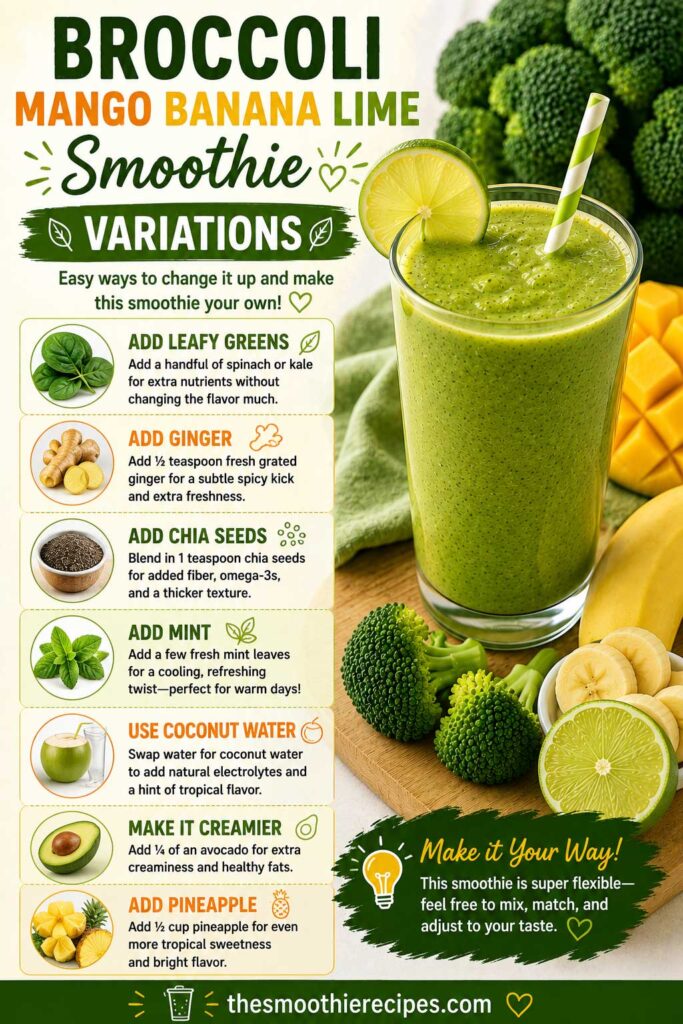 Broccoli Mango Banana Lime Smoothie Variations