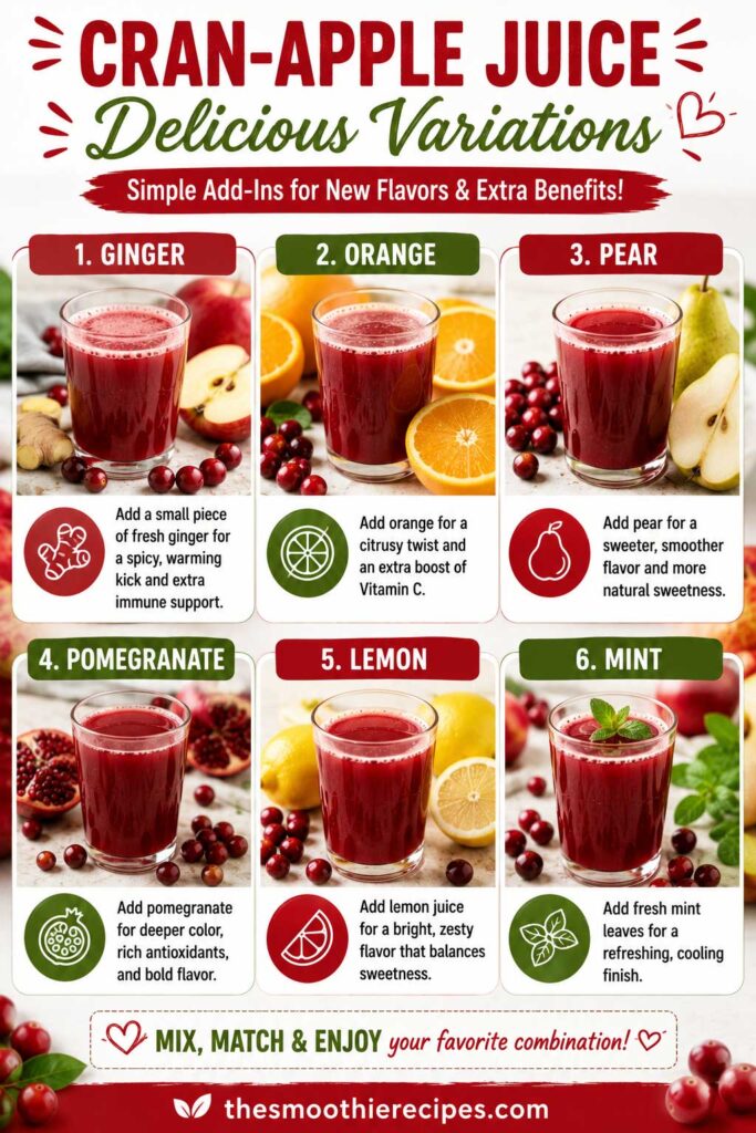 cranberry juice with apples recipe variations infographic