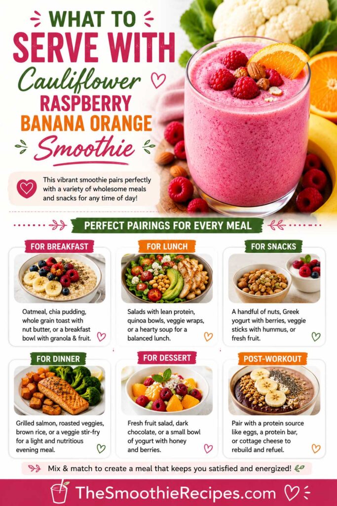 Cauliflower Raspberry Banana Orange high fiber smoothie pairings for every meal