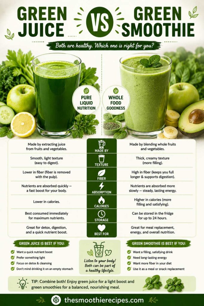 Green Juice vs Green Smoothie comparison