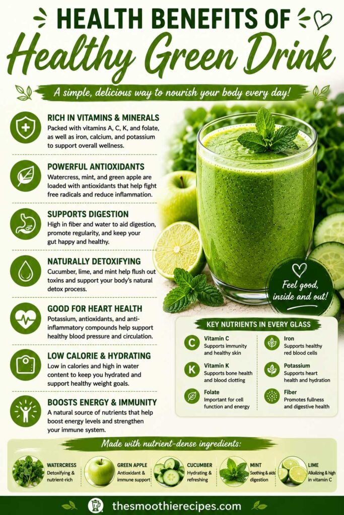Health Benefits of Healthy Green cucumber watercress smoothie Drink
