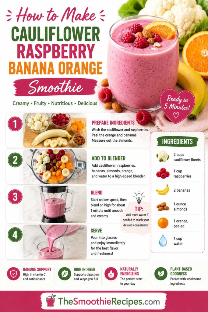 How to Make Cauliflower Raspberry Banana Orange easy Smoothie recipe
