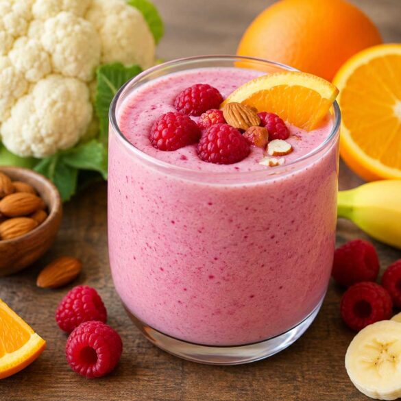 Cauliflower Raspberry Banana Orange smoothie recipe